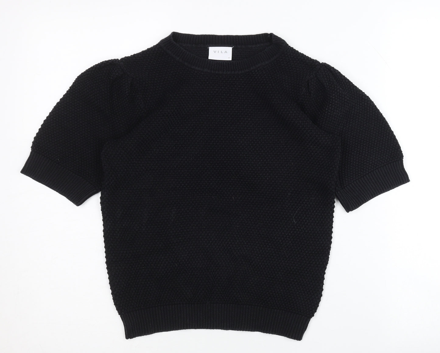 Vila Womens Black XS Knit Puff Sleeve Pullover Jumper