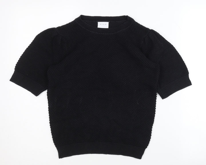 Vila Womens Black XS Knit Puff Sleeve Pullover Jumper