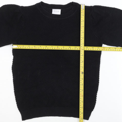 Vila Womens Black XS Knit Puff Sleeve Pullover Jumper