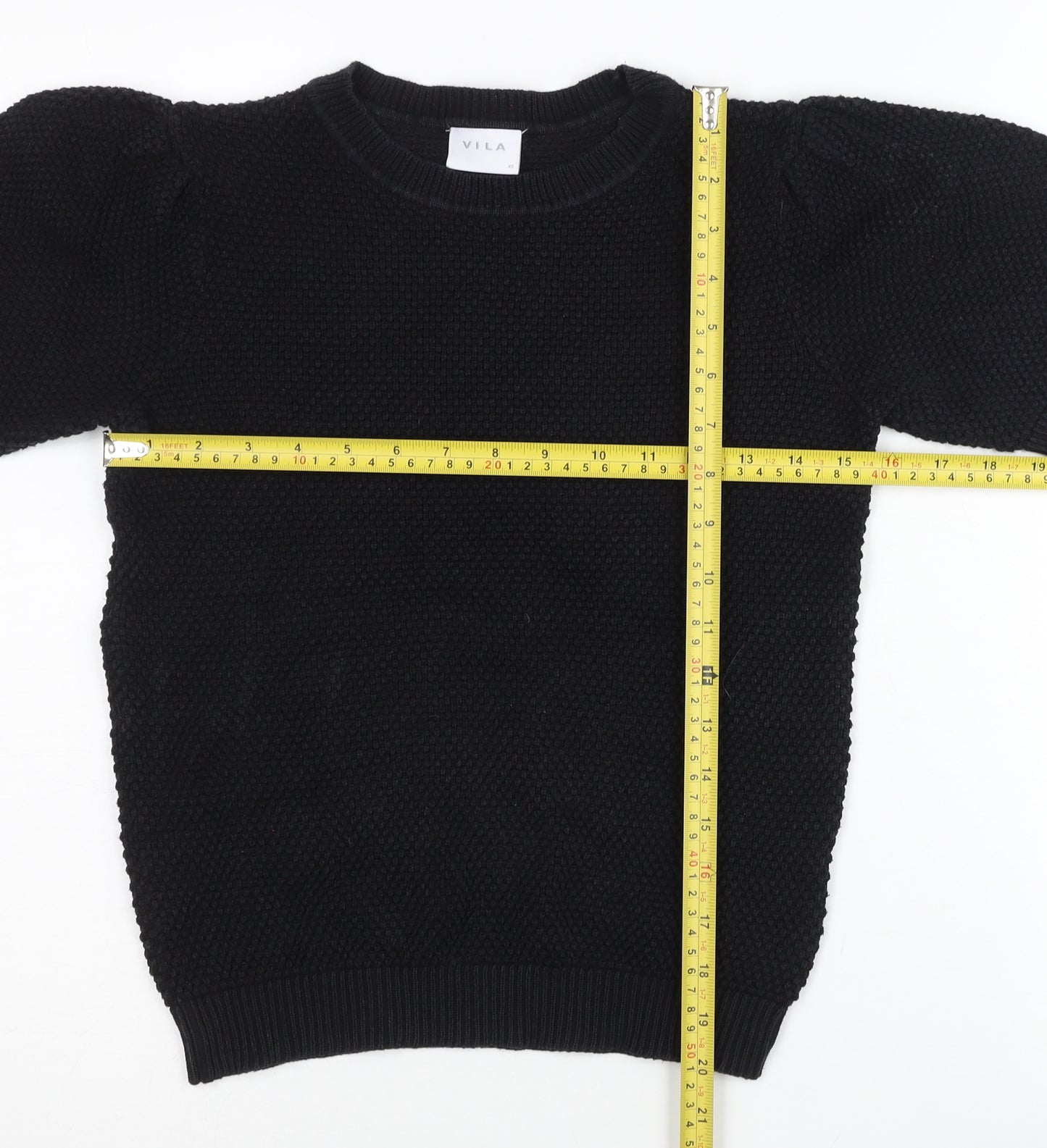 Vila Womens Black XS Knit Puff Sleeve Pullover Jumper