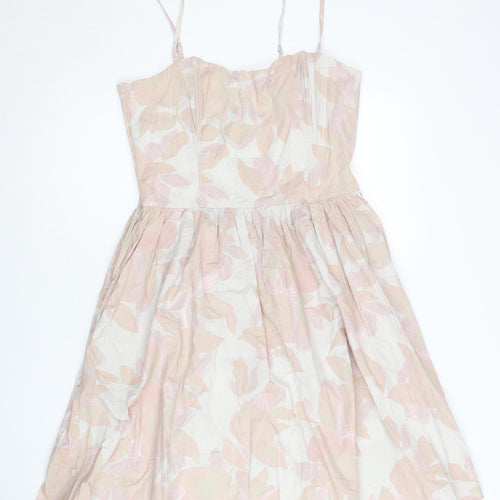 H&M Women’s Pink Floral Fit & Flare Cotton Dress Size 12