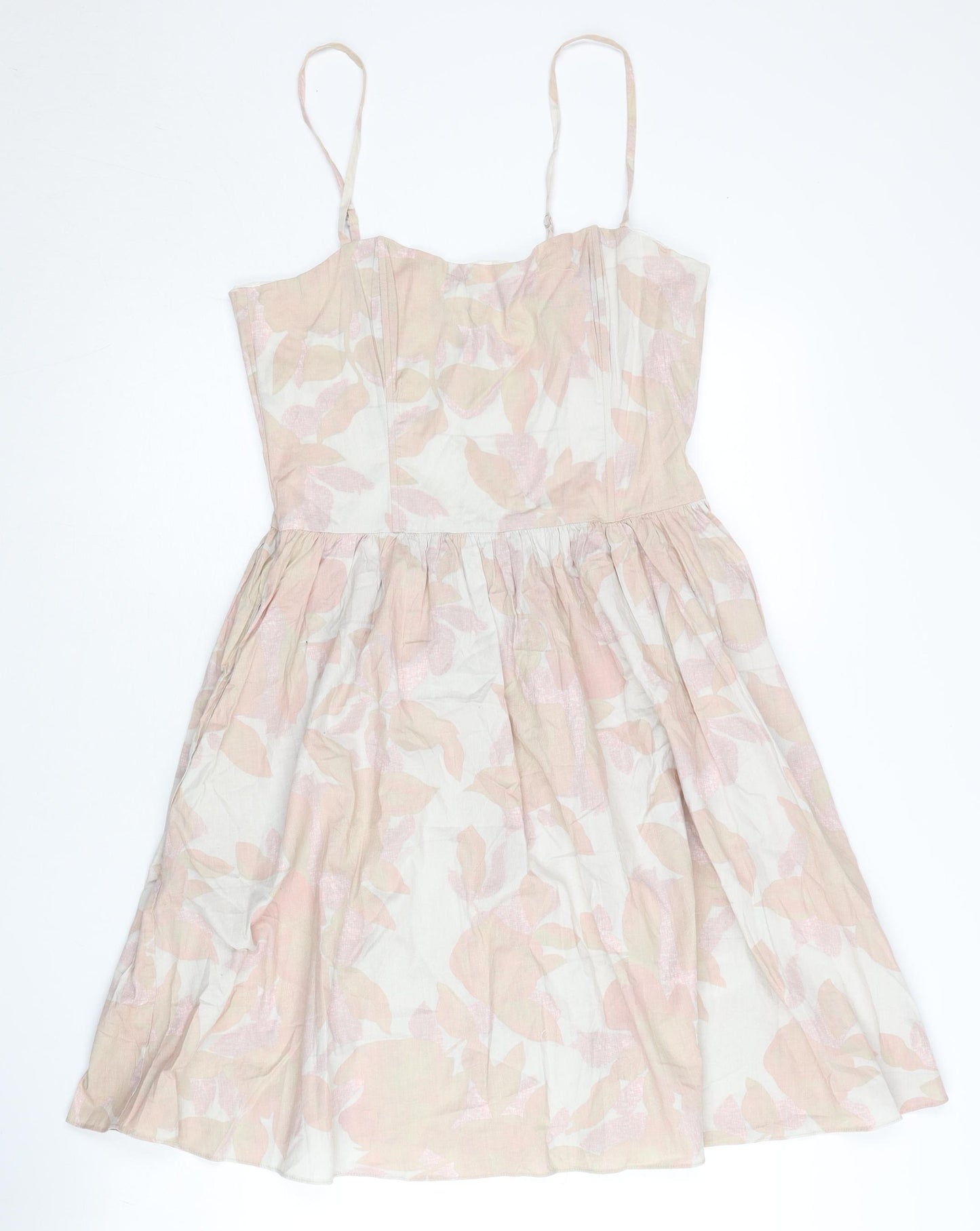 H&M Women’s Pink Floral Fit & Flare Cotton Dress Size 12
