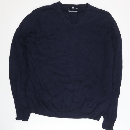 Marks and Spencer Men’s Blue L V-Neck Regular Fit Cotton Jumper