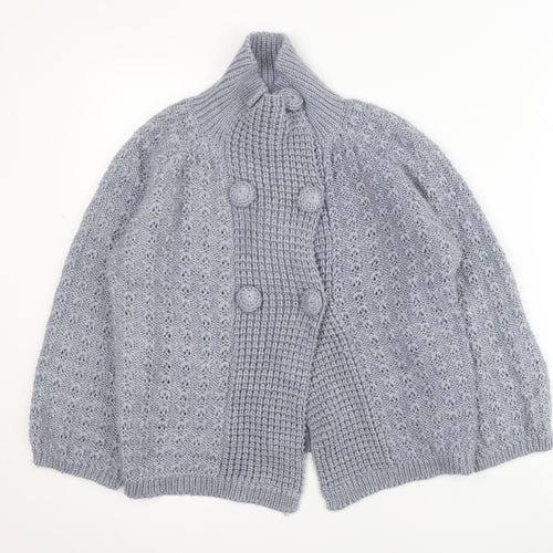 Inverse Womens Grey High Neck Chunky Knit Cardigan M 3/4 Sleeve