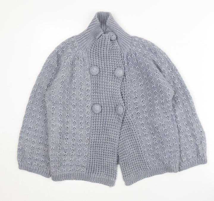 Inverse Womens Grey High Neck Chunky Knit Cardigan M 3/4 Sleeve