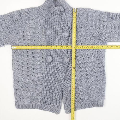 Inverse Womens Grey High Neck Chunky Knit Cardigan M 3/4 Sleeve