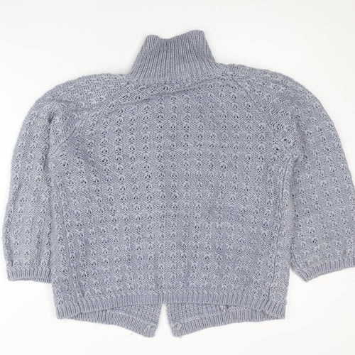 Inverse Womens Grey High Neck Chunky Knit Cardigan M 3/4 Sleeve