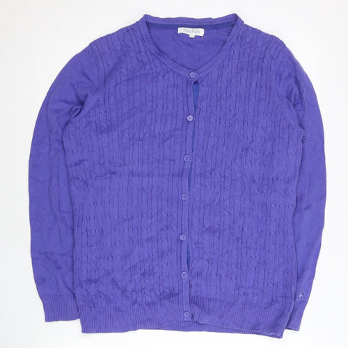 Tulchan Womens Purple Cotton Button Cable Knit Cardigan L
