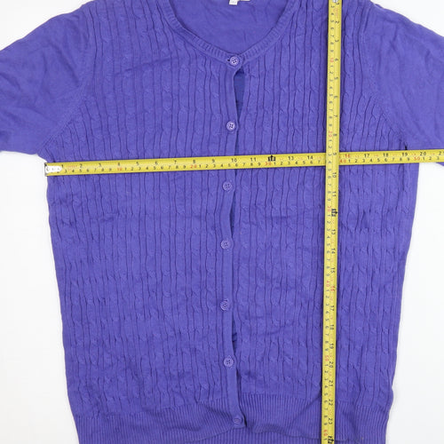 Tulchan Womens Purple Cotton Button Cable Knit Cardigan L