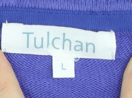 Tulchan Womens Purple Cotton Button Cable Knit Cardigan L