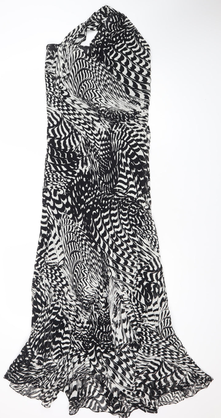 White House Black Market Women’s Black White One Shoulder Asymmetric Dress Size 8