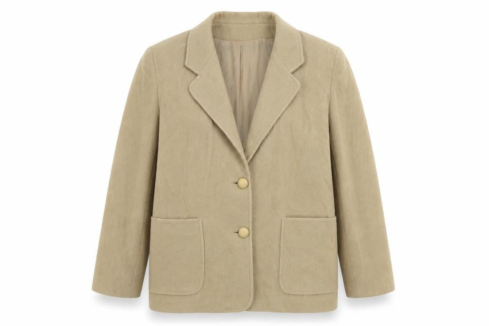 Front view of Choices Women’s Beige Wool Blend Blazer Jacket, size UK 14, Long Sleeve