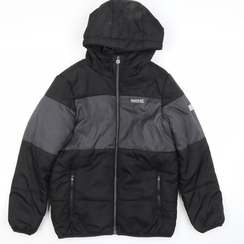 Regatta Boys Black Grey Puffer Jacket 11-12 Years Hooded Winter Coat