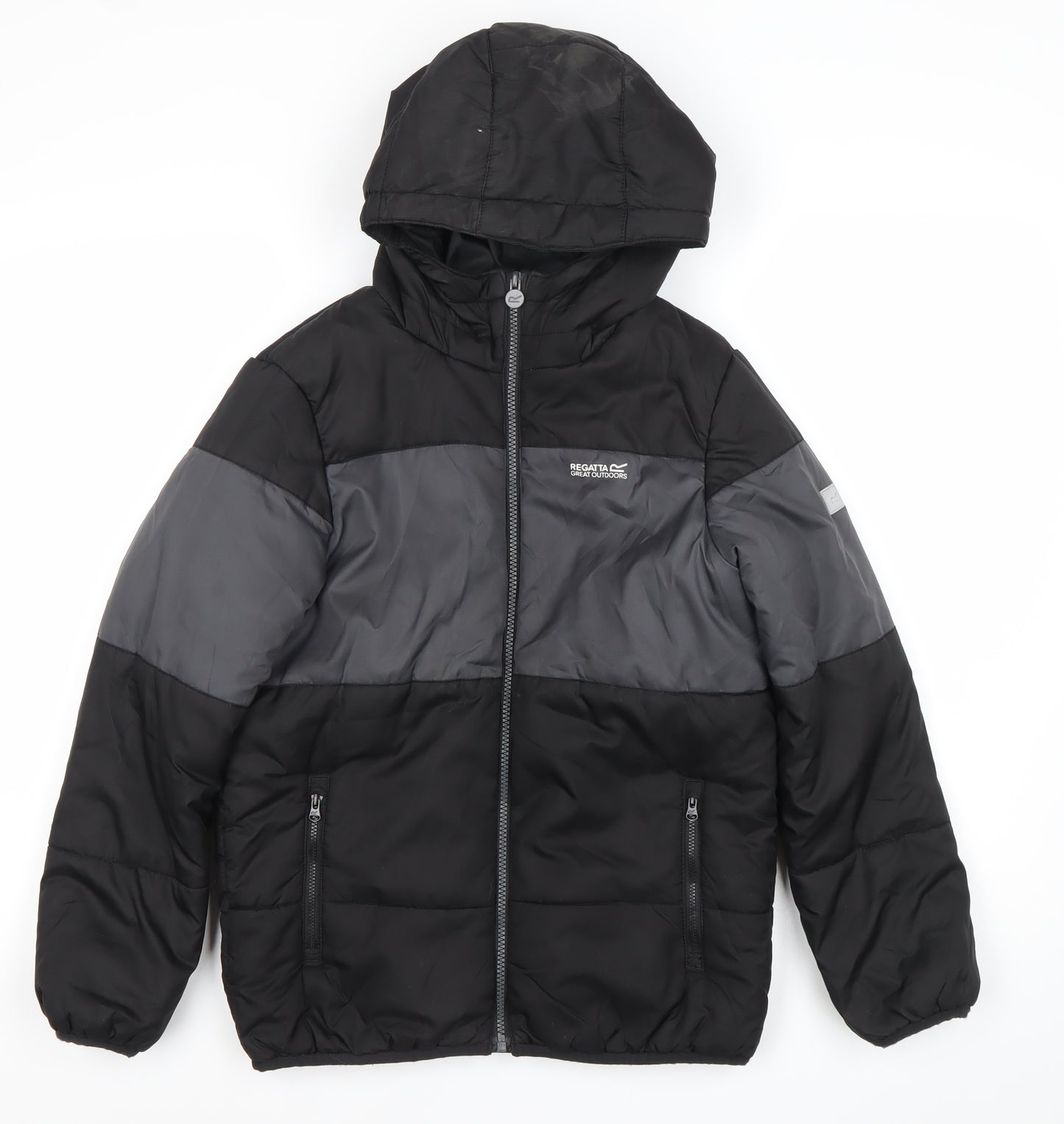 Regatta Boys Black Grey Puffer Jacket 11-12 Years Hooded Winter Coat