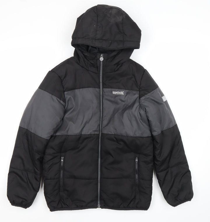 Regatta Boys Black Grey Puffer Jacket 11-12 Years Hooded Winter Coat