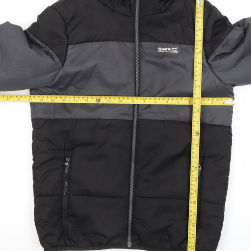 Regatta Boys Black Grey Puffer Jacket 11-12 Years Hooded Winter Coat