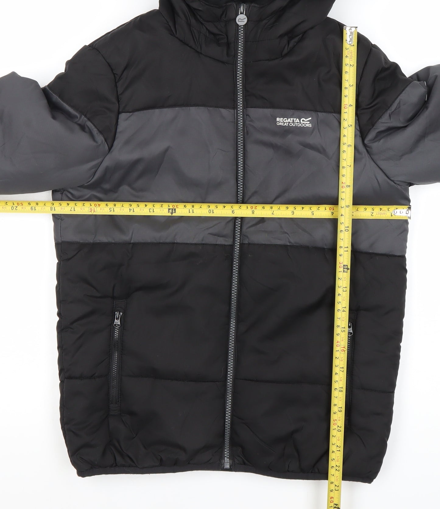 Regatta Boys Black Grey Puffer Jacket 11-12 Years Hooded Winter Coat