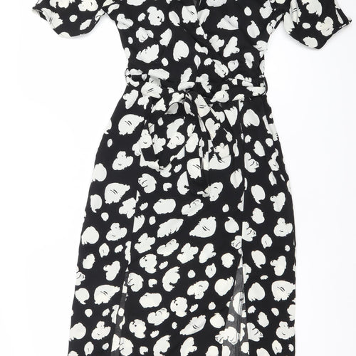 French Connection Women’s Black Animal Print Midi Wrap Dress Size 6