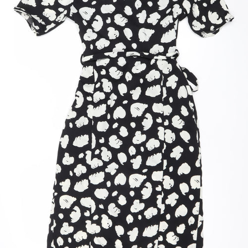 French Connection Women’s Black Animal Print Midi Wrap Dress Size 6
