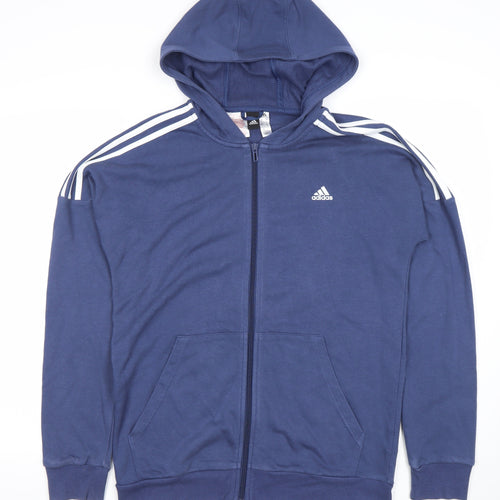 Adidas Boys Blue Full Zip Hoodie 15-16Y XL Sports Logo Activewear