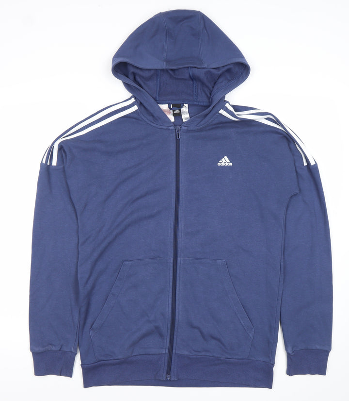 Adidas Boys Blue Full Zip Hoodie 15-16Y XL Sports Logo Activewear