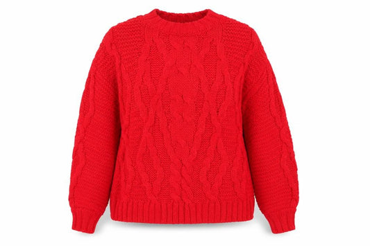 Front view of Casa Collection women’s red chunky knit acrylic jumper, size UK 6
