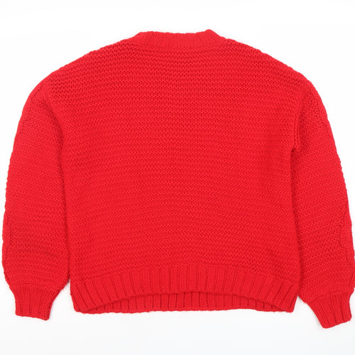 Casa Collection Womens Red Chunky Knit Acrylic Jumper Size 6