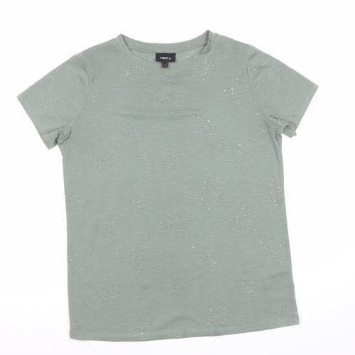 Next Women’s Green Glitter T-Shirt UK 6 Short Sleeve Polyester