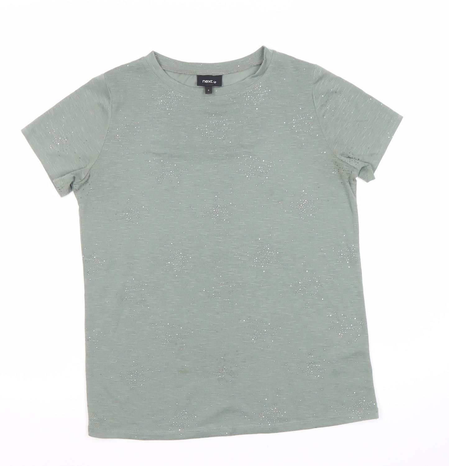 Next Women’s Green Glitter T-Shirt UK 6 Short Sleeve Polyester