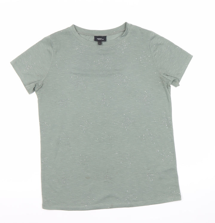 Next Women’s Green Glitter T-Shirt UK 6 Short Sleeve Polyester