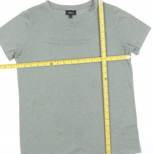 Next Women’s Green Glitter T-Shirt UK 6 Short Sleeve Polyester