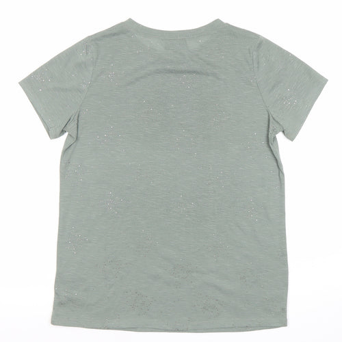 Next Women’s Green Glitter T-Shirt UK 6 Short Sleeve Polyester