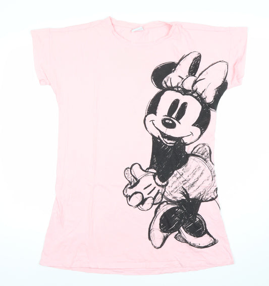 Disney Women Pink Minnie Mouse Nightshirt M Cotton Short Sleeve