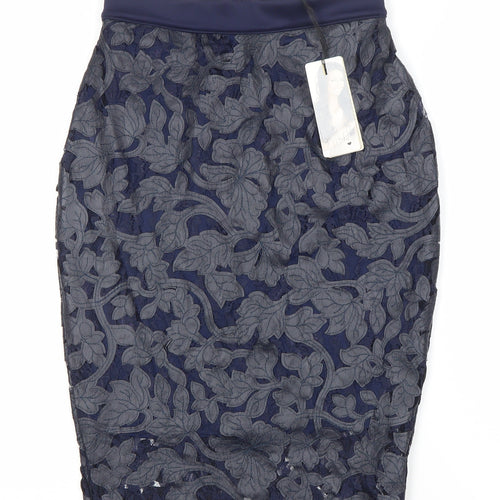 Lipsy London Women’s Blue Floral Lace Pencil Skirt Size 8