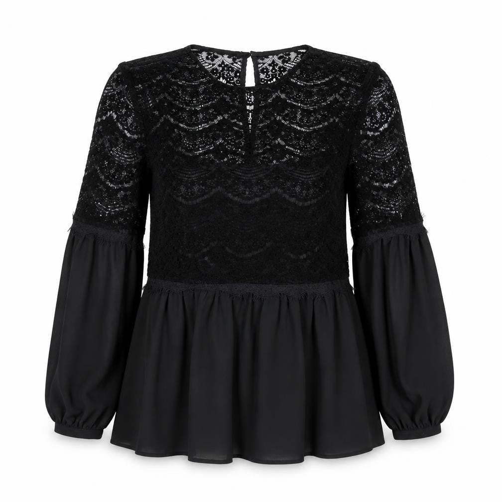 Front view of Marks & Spencer Women’s Black Lace Tunic Blouse, size UK 8