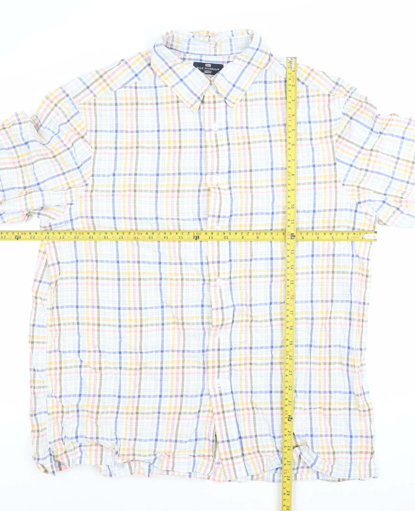 Marks & Spencer Men’s Multicoloured XL 44-46" Check Cotton Short Sleeve Shirt