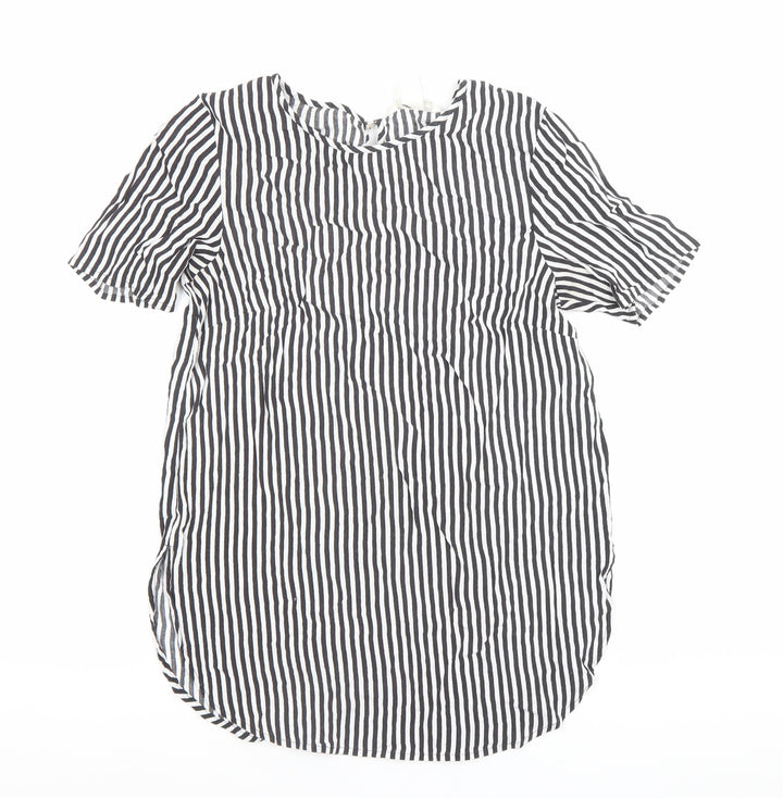 H&M Womens Black Striped Viscose Tunic Blouse Size 6