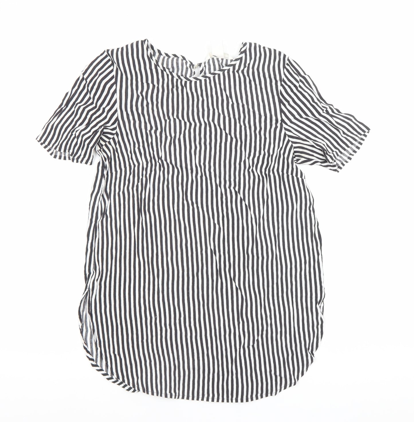 H&M Womens Black Striped Viscose Tunic Blouse Size 6