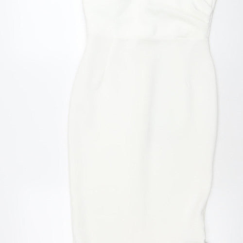 ASOS Women White Size 10 Bodycon Midi Dress Ruffle Hem V-Neck