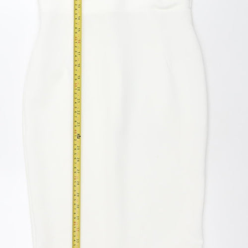 ASOS Women White Size 10 Bodycon Midi Dress Ruffle Hem V-Neck