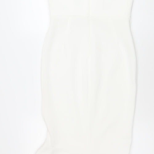 ASOS Women White Size 10 Bodycon Midi Dress Ruffle Hem V-Neck