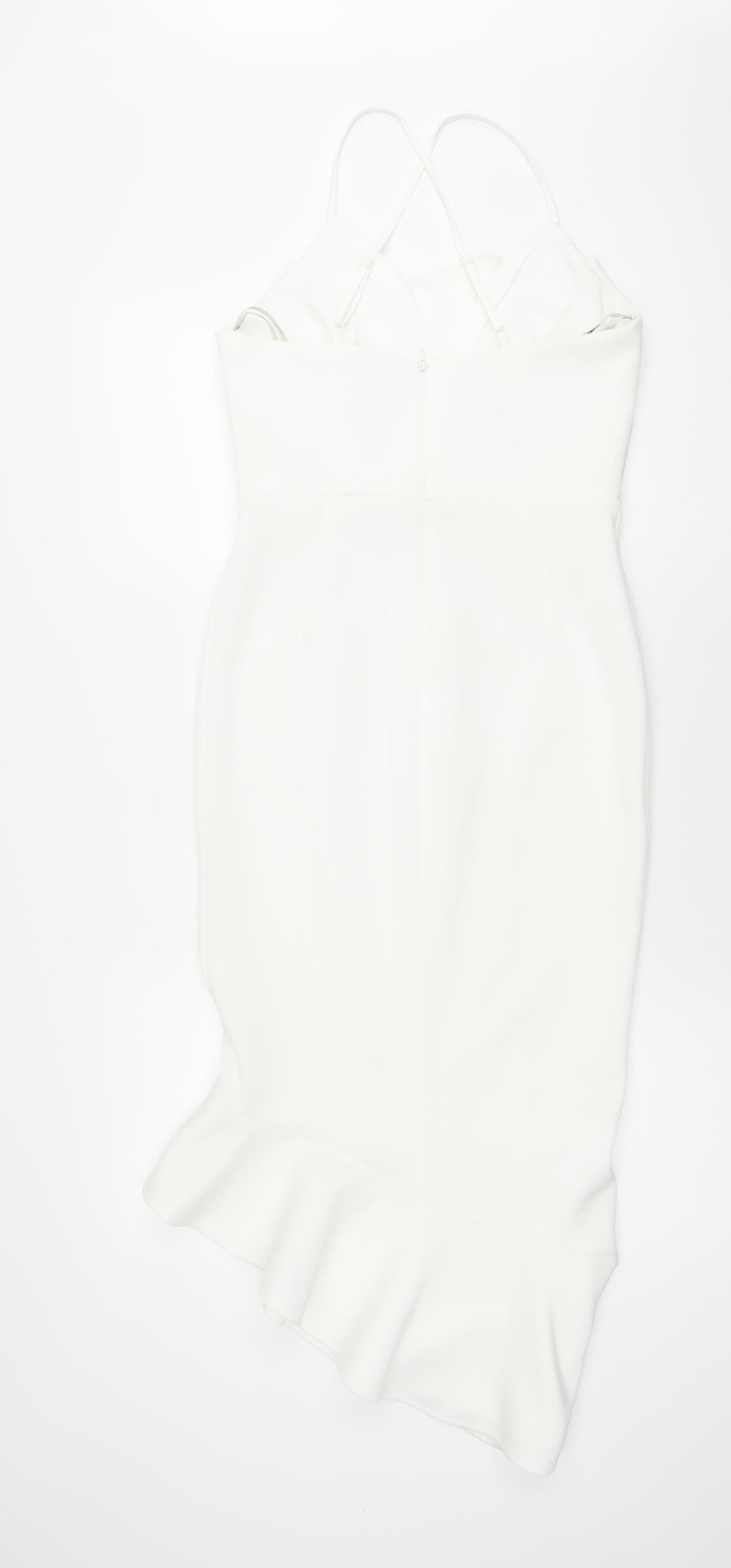 ASOS Women White Size 10 Bodycon Midi Dress Ruffle Hem V-Neck