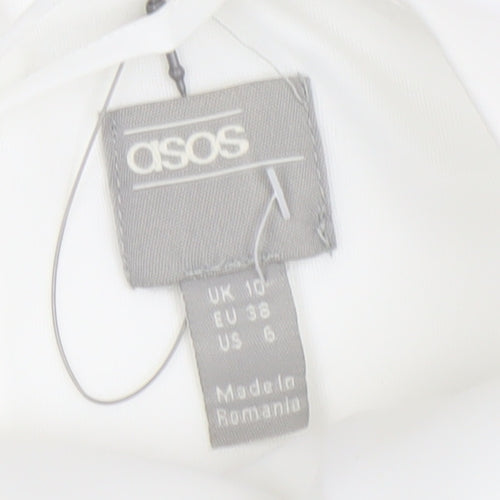 ASOS Women White Size 10 Bodycon Midi Dress Ruffle Hem V-Neck