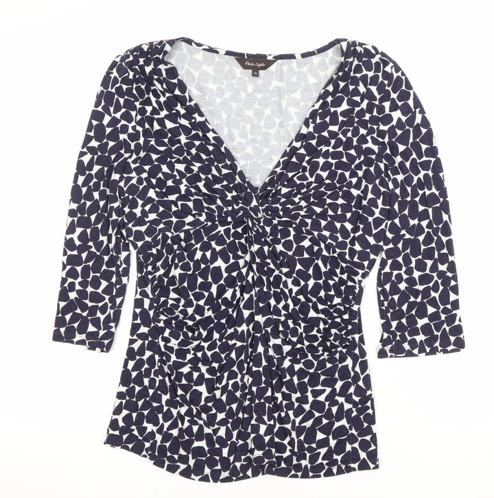 Phase Eight Women’s Blue Geometric V-Neck Tunic Blouse Size 14