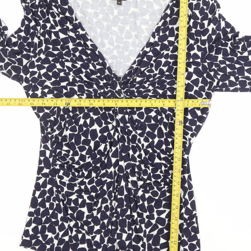 Phase Eight Women’s Blue Geometric V-Neck Tunic Blouse Size 14