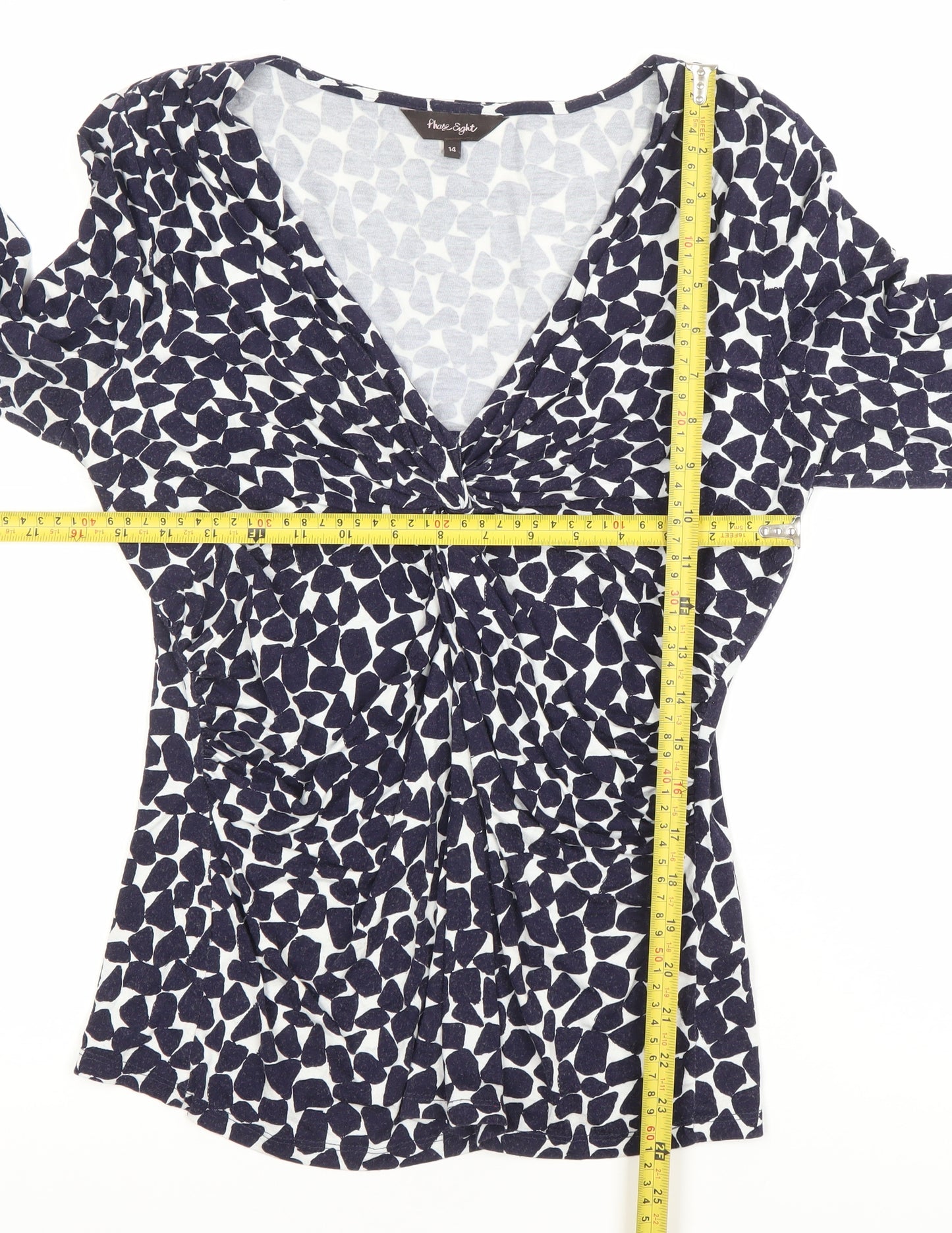 Phase Eight Women’s Blue Geometric V-Neck Tunic Blouse Size 14