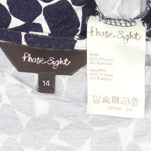 Phase Eight Women’s Blue Geometric V-Neck Tunic Blouse Size 14
