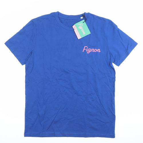 Fignon Men's Blue Cotton Graphic Logo T-Shirt Size L