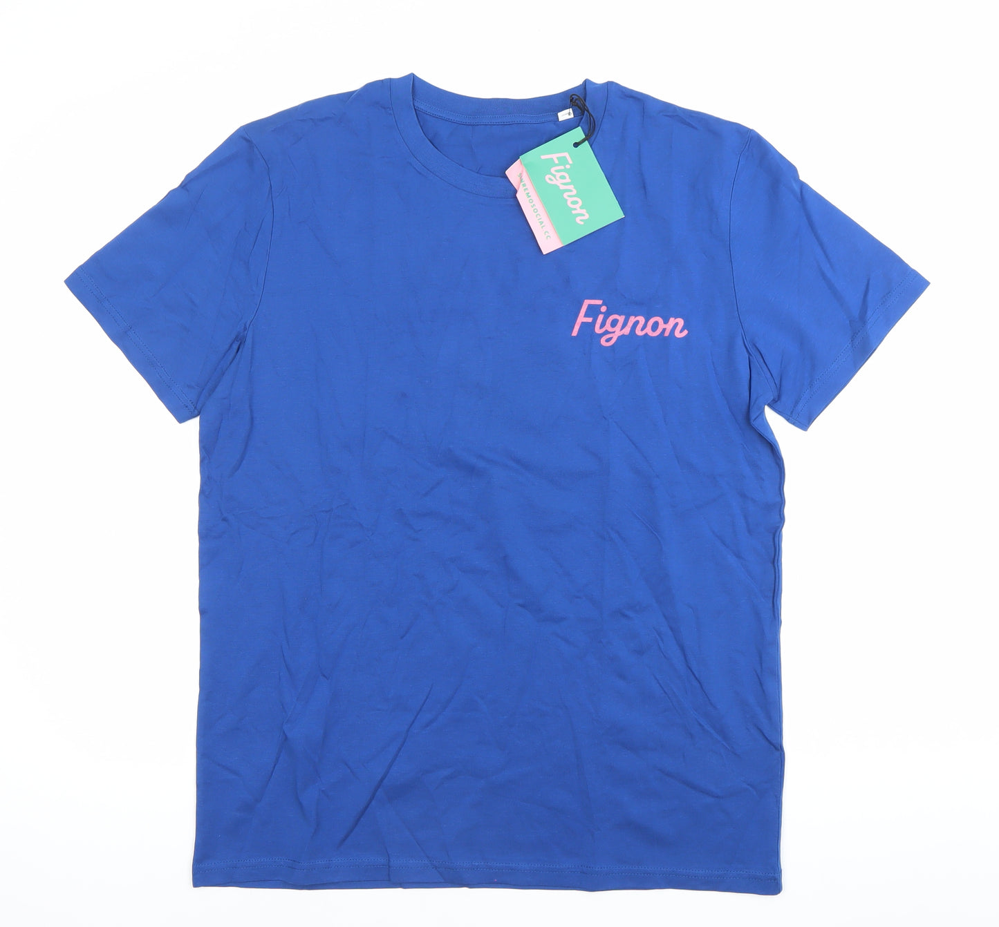 Fignon Men's Blue Cotton Graphic Logo T-Shirt Size L