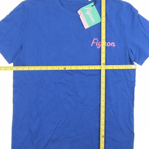 Fignon Men's Blue Cotton Graphic Logo T-Shirt Size L
